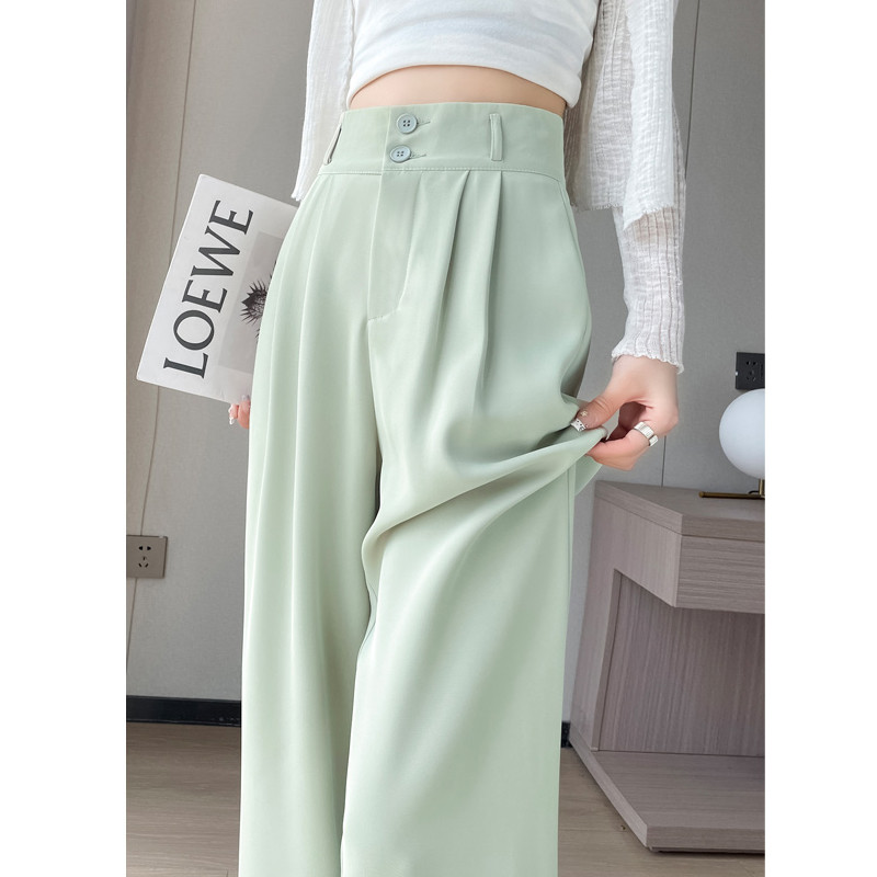 Sieviešu apģērbi Korejiešu modes kroku Eleganta, plāna uzvalka bikses Sieviešu bikses ar augstu vidukli, taisnas, platas kājas 2024. gada vasaras pantalones