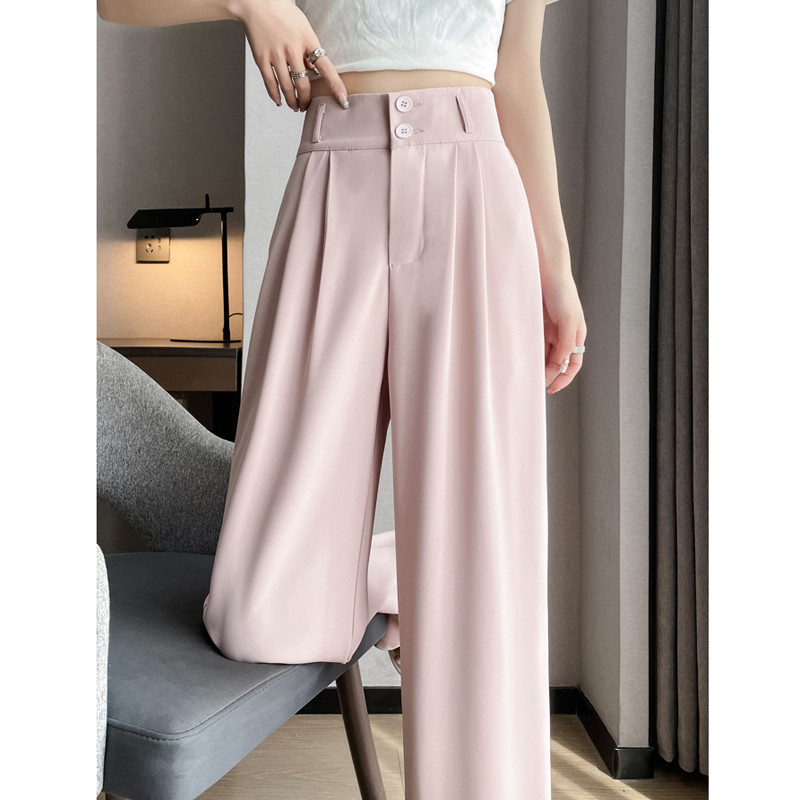 Sieviešu apģērbi Korejiešu modes kroku Eleganta, plāna uzvalka bikses Sieviešu bikses ar augstu vidukli, taisnas, platas kājas 2024. gada vasaras pantalones
