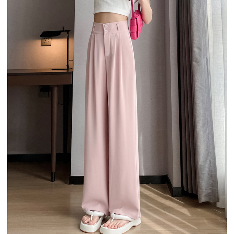 Sieviešu apģērbi Korejiešu modes kroku Eleganta, plāna uzvalka bikses Sieviešu bikses ar augstu vidukli, taisnas, platas kājas 2024. gada vasaras pantalones