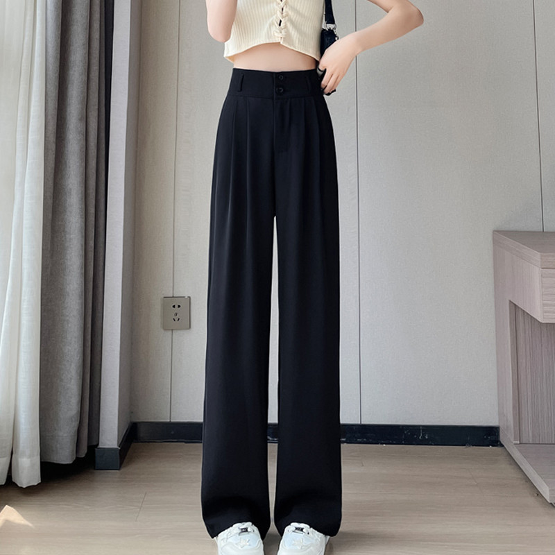 Sieviešu apģērbi Korejiešu modes kroku Eleganta, plāna uzvalka bikses Sieviešu bikses ar augstu vidukli, taisnas, platas kājas 2024. gada vasaras pantalones