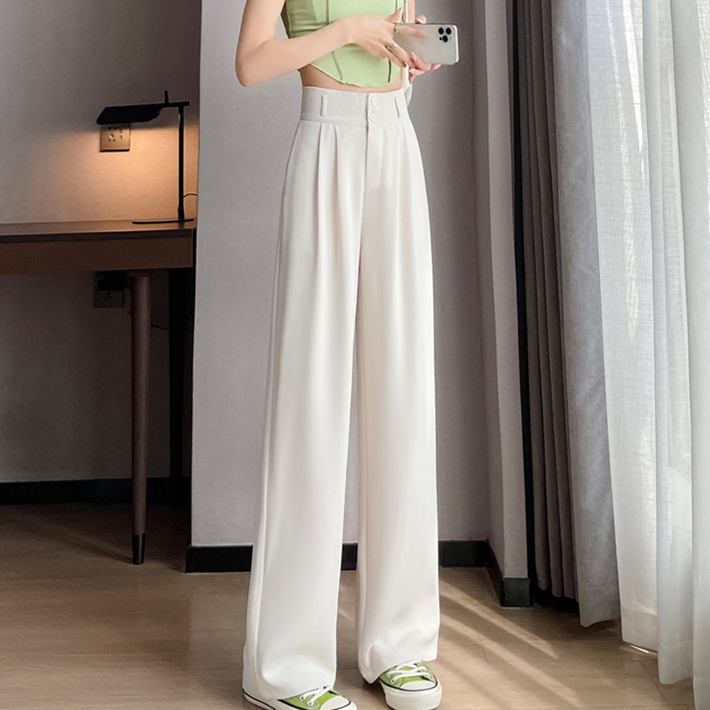Sieviešu apģērbi Korejiešu modes kroku Eleganta, plāna uzvalka bikses Sieviešu bikses ar augstu vidukli, taisnas, platas kājas 2024. gada vasaras pantalones