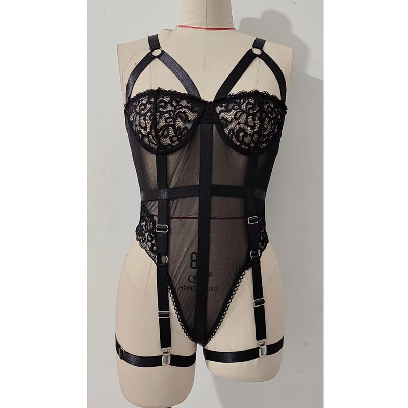 Női pántos derék harisnyakötő öv Szexi nagy méretű csipke fél csésze szexi fehérnemű Virágos fehérnemű fűző