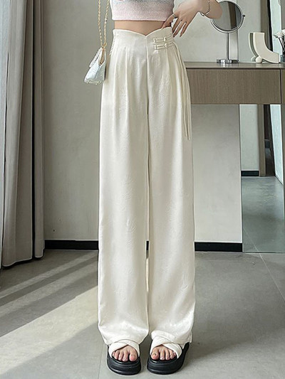 Stiilse disainiga prinditud vabad sirged püksid, naiste kõrge vöökoht