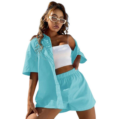 Nosite trenirke Ženske kratke hlače Majica s dugim rukavima na pruge i labave visoke mini kratke hlače, dvodijelni kompleti