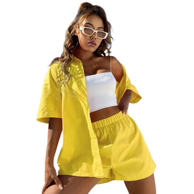 Nosite trenirke Ženske kratke hlače Majica s dugim rukavima na pruge i labave visoke mini kratke hlače, dvodijelni kompleti