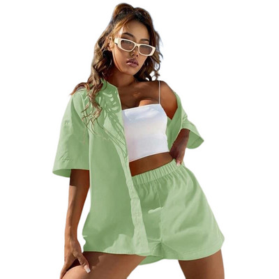 Nosite trenirke Ženske kratke hlače Majica s dugim rukavima na pruge i labave visoke mini kratke hlače, dvodijelni kompleti