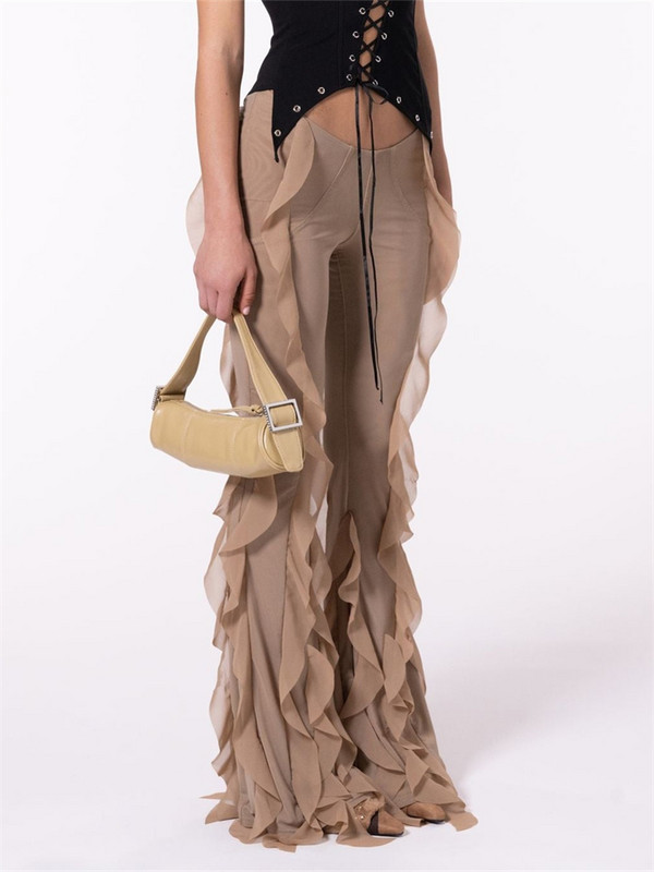 CHRONSTYLE mood naiste volangid, pikad püksid, ühevärvilised madala vöökohaga veniv kellukese alaosa suvised sügispüksid tänavarõivad 2024