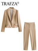 TRAFZA 2023 Jesenska moda Dijamantni džepovi Patent olovka Hlače Ženske dugih rukava Rever Sjajno kratko odijelo Blazer Outwears