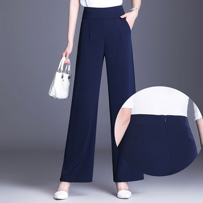 Uredske dame Ljetne tanke modne prevelike hlače s patentnim zatvaračem i džepovima visokog struka Široke čvrste ženske korejske elastične ravne hlače 2202