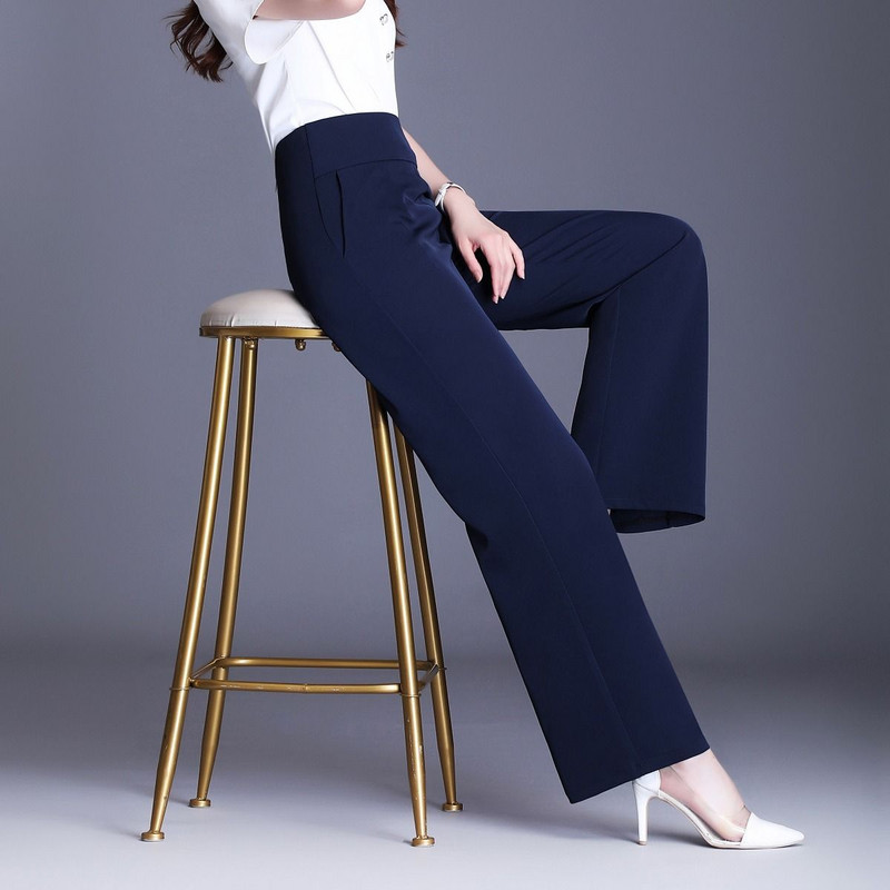 Uredske dame Ljetne tanke modne prevelike hlače s patentnim zatvaračem i džepovima visokog struka Široke čvrste ženske korejske elastične ravne hlače 2202