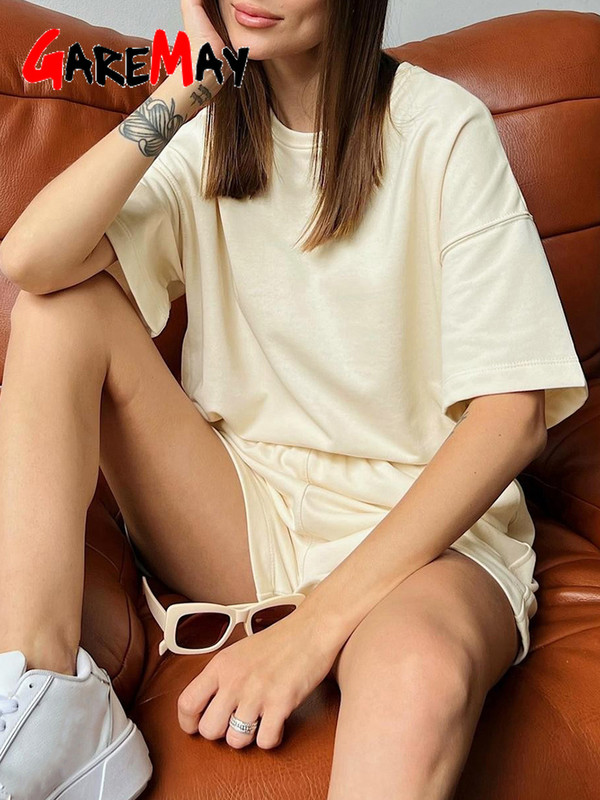 Žensko ljetno odijelo s kratkim hlačama Preveliki dvodijelni komplet topa i kratkih hlača s pamučnim rascjepom sa strane, široki ležerni komplet za žensku odjeću