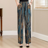 Suvised elegantsed kõrge vöökohaga püksid naistele 2024 Vintage Print elastsed vöökohaga sirged püksid Suveriided kõrge kvaliteediga