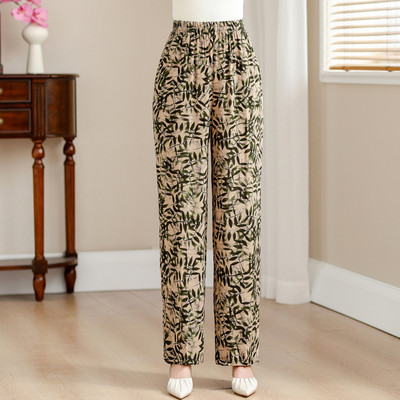 Suvised elegantsed kõrge vöökohaga püksid naistele 2024 Vintage Print elastsed vöökohaga sirged püksid Suveriided kõrge kvaliteediga