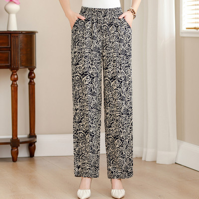 Suvised elegantsed kõrge vöökohaga püksid naistele 2024 Vintage Print elastsed vöökohaga sirged püksid Suveriided kõrge kvaliteediga