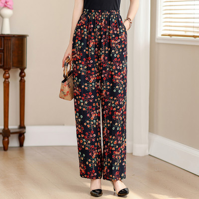 Suvised elegantsed kõrge vöökohaga püksid naistele 2024 Vintage Print elastsed vöökohaga sirged püksid Suveriided kõrge kvaliteediga