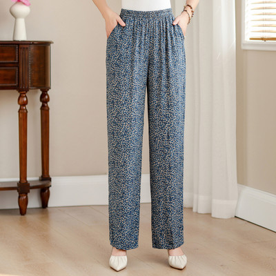 Suvised elegantsed kõrge vöökohaga püksid naistele 2024 Vintage Print elastsed vöökohaga sirged püksid Suveriided kõrge kvaliteediga