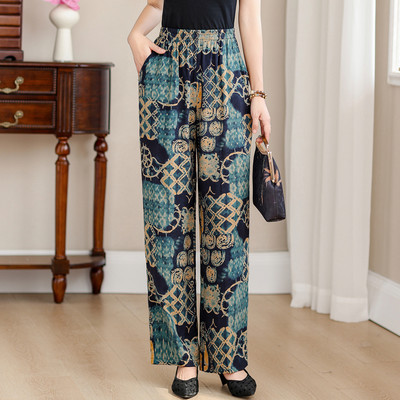 Suvised elegantsed kõrge vöökohaga püksid naistele 2024 Vintage Print elastsed vöökohaga sirged püksid Suveriided kõrge kvaliteediga
