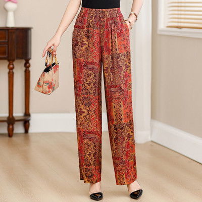 Suvised elegantsed kõrge vöökohaga püksid naistele 2024 Vintage Print elastsed vöökohaga sirged püksid Suveriided kõrge kvaliteediga