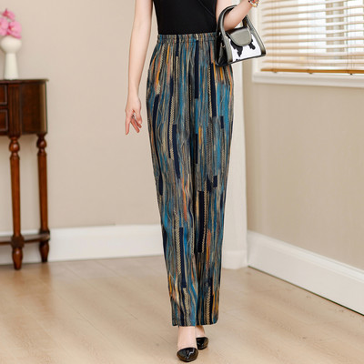Suvised elegantsed kõrge vöökohaga püksid naistele 2024 Vintage Print elastsed vöökohaga sirged püksid Suveriided kõrge kvaliteediga