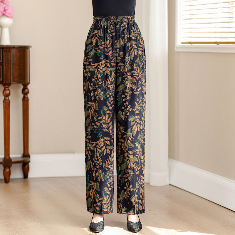 Suvised elegantsed kõrge vöökohaga püksid naistele 2024 Vintage Print elastsed vöökohaga sirged püksid Suveriided kõrge kvaliteediga