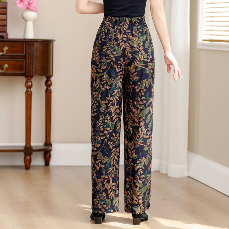 Suvised elegantsed kõrge vöökohaga püksid naistele 2024 Vintage Print elastsed vöökohaga sirged püksid Suveriided kõrge kvaliteediga