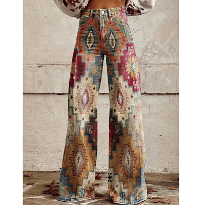 Moderni ziedu sieviešu džinsi korejiešu elegantas platas bikses ar augstu vidukli, platas, brīvas sieviešu ikdienas S-XL bikses