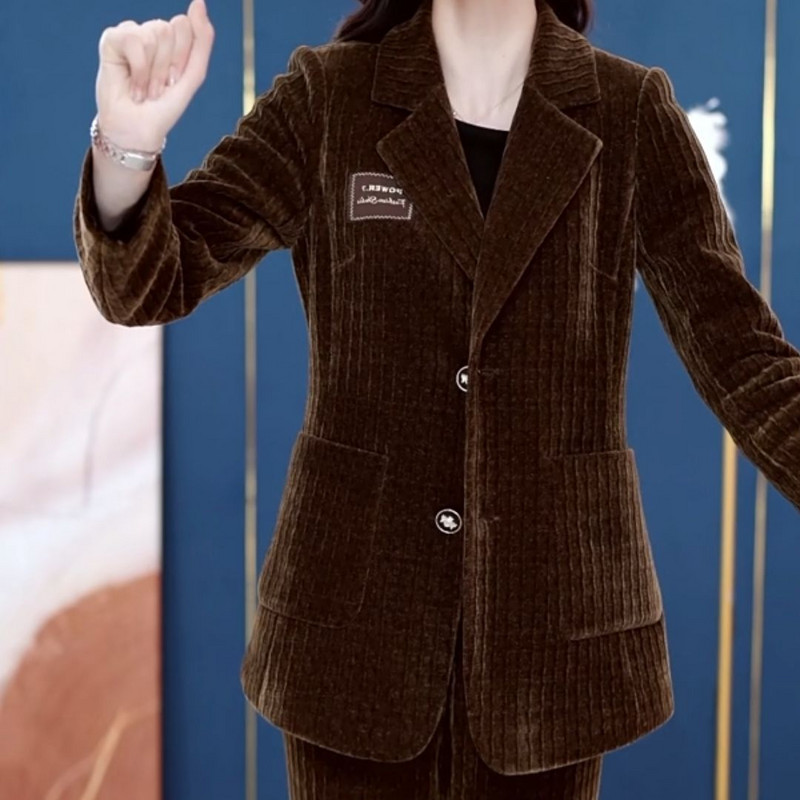 Proljeće 2023. Novi elegantni ženski set od samta, ležerna jakna, jakna, jakna, hlače širokih nogavica, dvodijelna odjeća za uredske menadžere