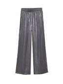 Willshela ženske modne srebrne plisirane ravne hlače Vintage visoke elastične hlače pune dužine ženske šik ženske hlače