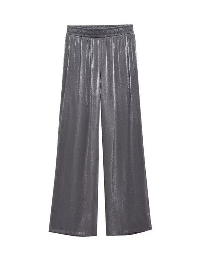 Willshela ženske modne srebrne plisirane ravne hlače Vintage visoke elastične hlače pune dužine ženske šik ženske hlače