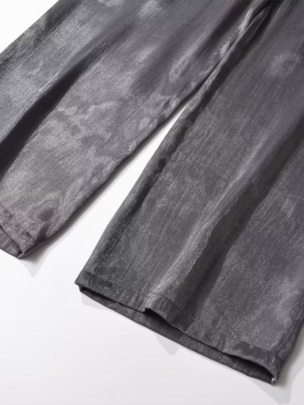 Willshela ženske modne srebrne plisirane ravne hlače Vintage visoke elastične hlače pune dužine ženske šik ženske hlače