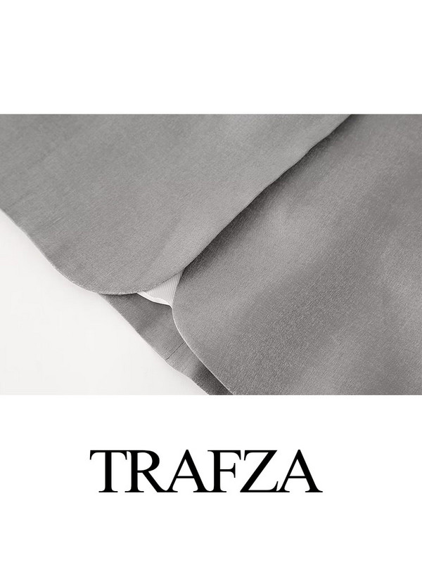 TRAFZA női tavaszi divat öltöny ezüst lehajtható gallér hosszú ujjú zsebek egysoros blézer + magas derékú cipzár, hosszú nadrág