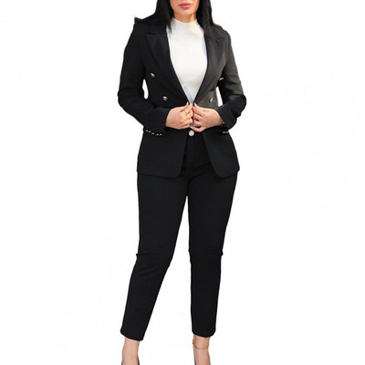 Μακρυμάνικο κοστούμι παντελόνι Κομψό διπλό γυναικείο παλτό κοστούμι παντελόνι για επίσημες επαγγελματικές μετακινήσεις Μπουφάν Slim Fit με ψηλό