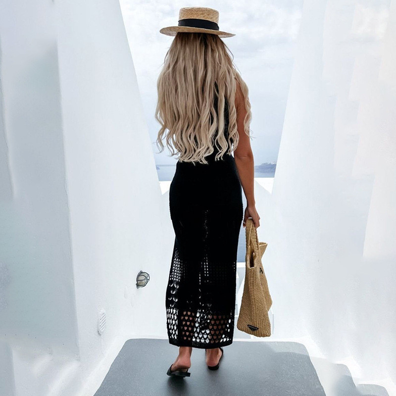 Női fürdőruha Cover Up Kaftan Beach Tunika ruha Köntös Strandruha Magasan hasított áttetsző bikini takarók 2 részes készlet Kötő ruhák