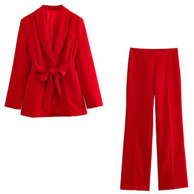 TRAFZA Žensko modno odijelo s hlačama, blejzer, kaput, kaput s dugim rukavima + bočni patentni zatvarač s visokim strukom, uske ravne hlače, proljetna ženska odijela