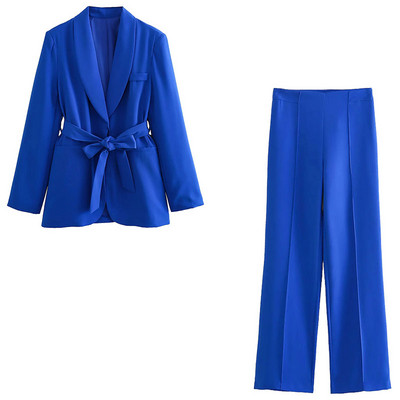 TRAFZA Žensko modno odijelo s hlačama, blejzer, kaput, kaput s dugim rukavima + bočni patentni zatvarač s visokim strukom, uske ravne hlače, proljetna ženska odijela