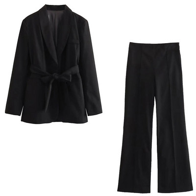 TRAFZA Žensko modno odijelo s hlačama, blejzer, kaput, kaput s dugim rukavima + bočni patentni zatvarač s visokim strukom, uske ravne hlače, proljetna ženska odijela