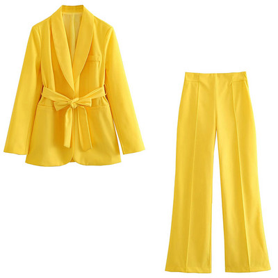 TRAFZA Žensko modno odijelo s hlačama, blejzer, kaput, kaput s dugim rukavima + bočni patentni zatvarač s visokim strukom, uske ravne hlače, proljetna ženska odijela