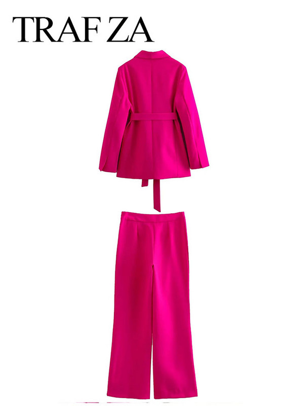 TRAFZA Žensko modno odijelo s hlačama, blejzer, kaput, kaput s dugim rukavima + bočni patentni zatvarač s visokim strukom, uske ravne hlače, proljetna ženska odijela