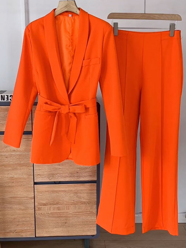 TRAFZA Žensko modno odijelo s hlačama, blejzer, kaput, kaput s dugim rukavima + bočni patentni zatvarač s visokim strukom, uske ravne hlače, proljetna ženska odijela