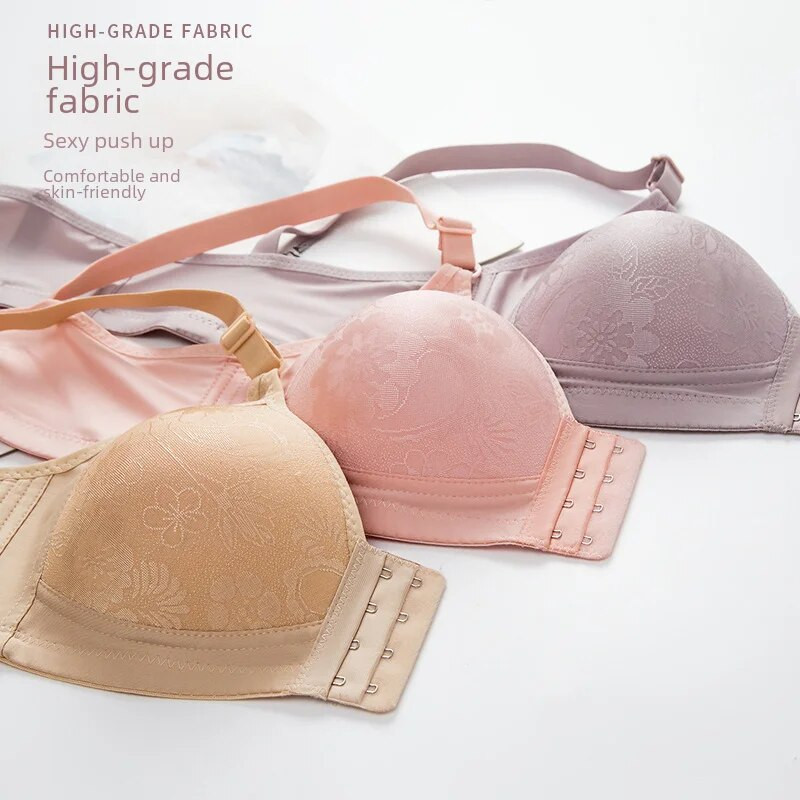 Prednja kopča, tanko, seksi, prozračno, bežično bočno nabrano donje rublje, ženski podesivi bralette, udobna najlonska tkanina