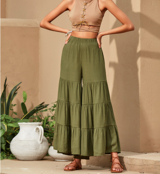 Vintage ženske hlače širokih nogavica 2022 Jednobojne hlače Ležerne duge pantalone s elastičnim strukom Palazzo Ženske repa velikih veličina