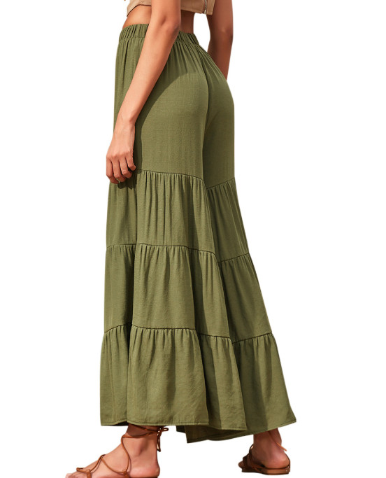 Vintage ženske hlače širokih nogavica 2022 Jednobojne hlače Ležerne duge pantalone s elastičnim strukom Palazzo Ženske repa velikih veličina