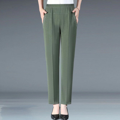 Cool αναπνέον ελαστικό παντελόνι Καλοκαιρινό γυναικείο μονόχρωμο ψηλόμεσο χαλαρό παντελόνι 2024 ελαστικό ίσιο παντελόνι