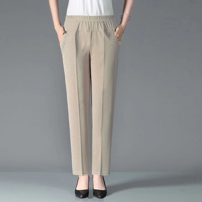 Cool αναπνέον ελαστικό παντελόνι Καλοκαιρινό γυναικείο μονόχρωμο ψηλόμεσο χαλαρό παντελόνι 2024 ελαστικό ίσιο παντελόνι