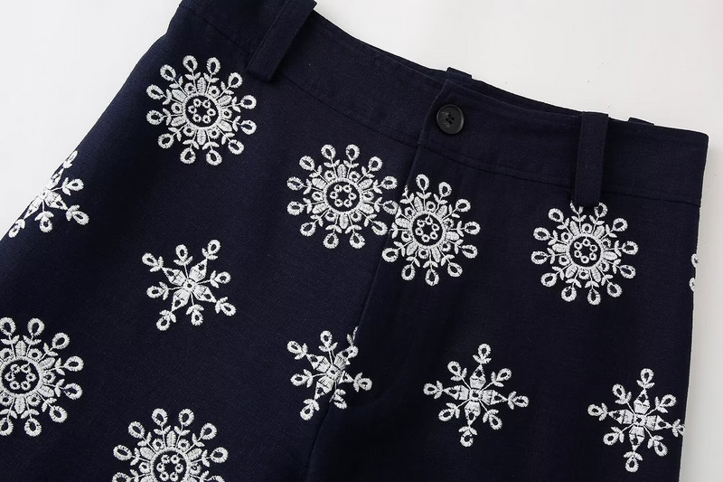 TRAF 2024 Široke hlače s vezom Ženske široke hlače visokog struka Ženske ljetne boho hlače za plažu Ženske ulične ženske hlače