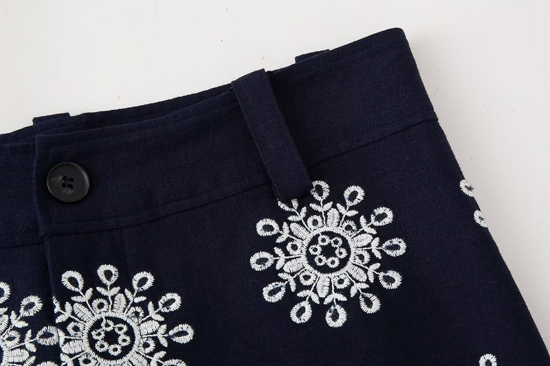 TRAF 2024 Široke hlače s vezom Ženske široke hlače visokog struka Ženske ljetne boho hlače za plažu Ženske ulične ženske hlače