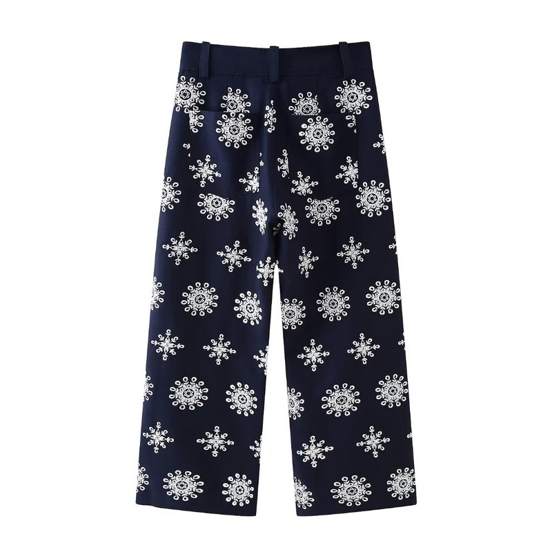 TRAF 2024 Široke hlače s vezom Ženske široke hlače visokog struka Ženske ljetne boho hlače za plažu Ženske ulične ženske hlače