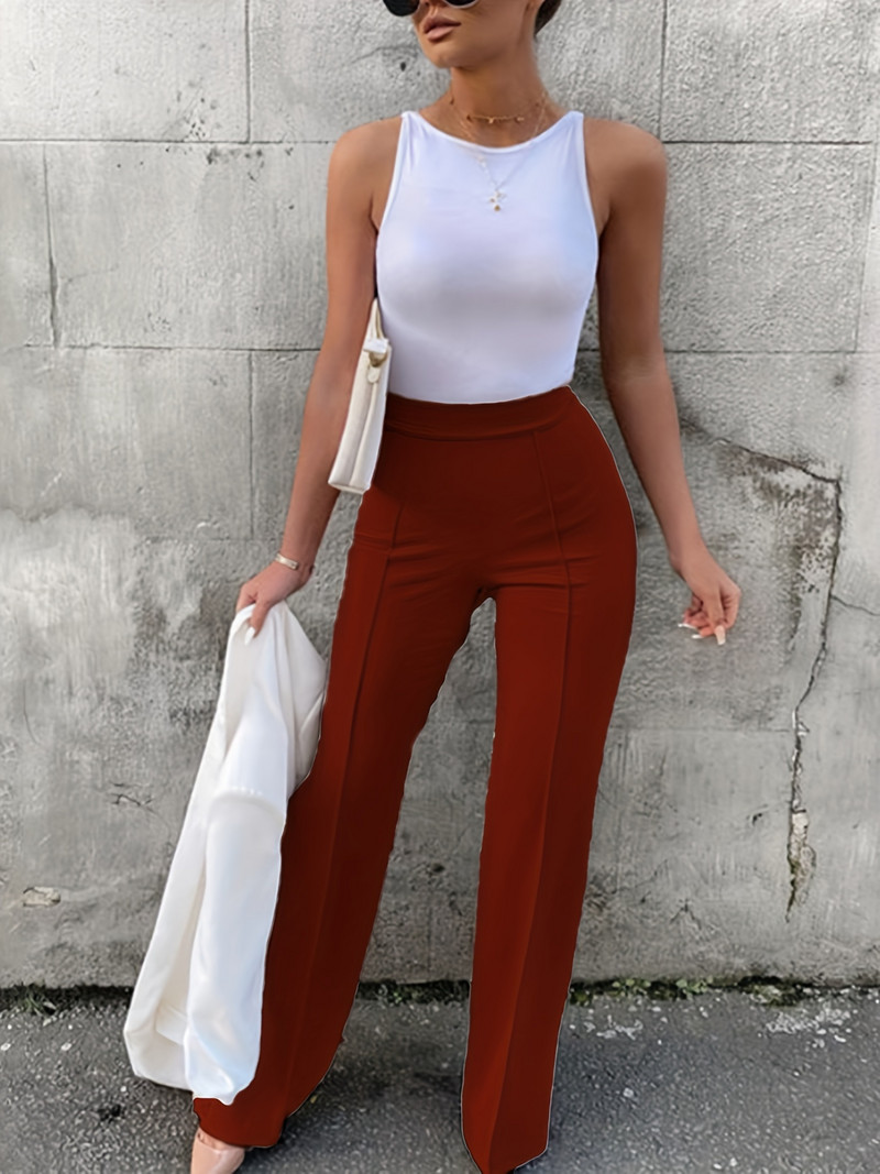 Kevadsuvised uued naiste pluss suuruses kõrge vöökohaga materjalist Briti stiilis moedisain sirged püksid