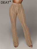 DEAT Fashion sieviešu bikses ar augstu vidukli, šaura aukliņu vienkrāsains trikotāžas dobas bikses, pavasaris 2024 jauns 17A2466