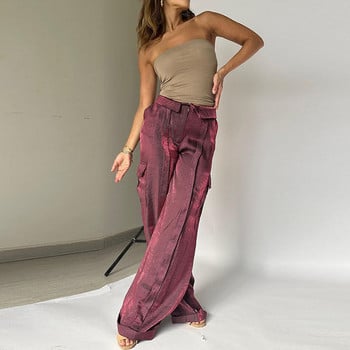 Άνοιξη Καλοκαίρι 2024 Streetwear Fashion Lady New Party Pants INS Casual μονόχρωμο φερμουάρ Πολλαπλές τσέπες Φαρδιά κομψό παντελόνι